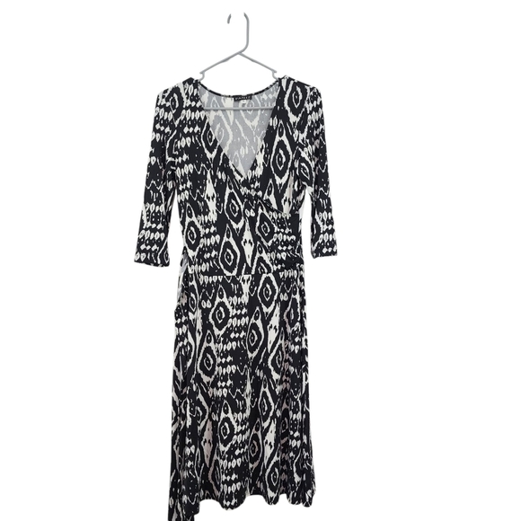Paniz Vintage Women's Poly Stretch Geometric Print Wrap Midi Dress - 4 - Picture 1 of 8